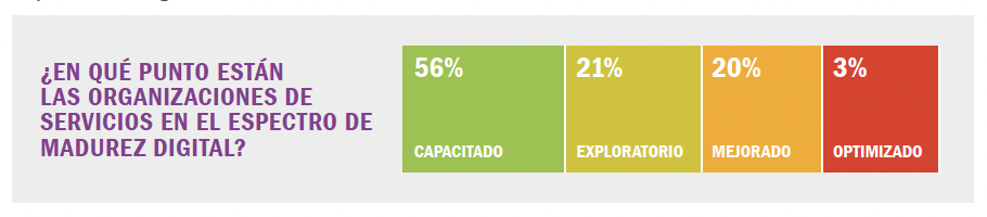 ¿EN QUÉ PUNTO ESTÁN<br />
LAS ORGANIZACIONES DE<br />
SERVICIOS EN EL ESPECTRO DE<br />
MADUREZ DIGITAL?